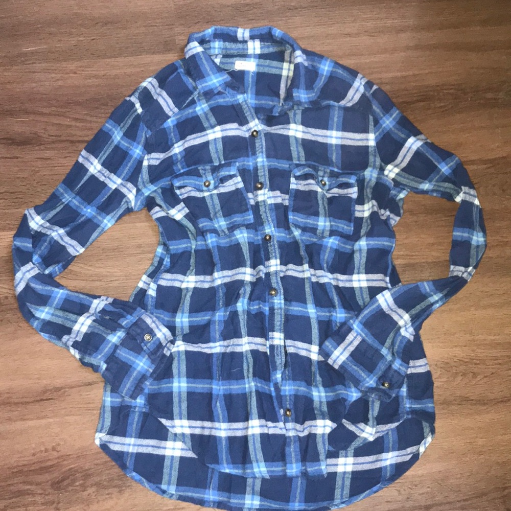 Hollister blue and white button down flannel